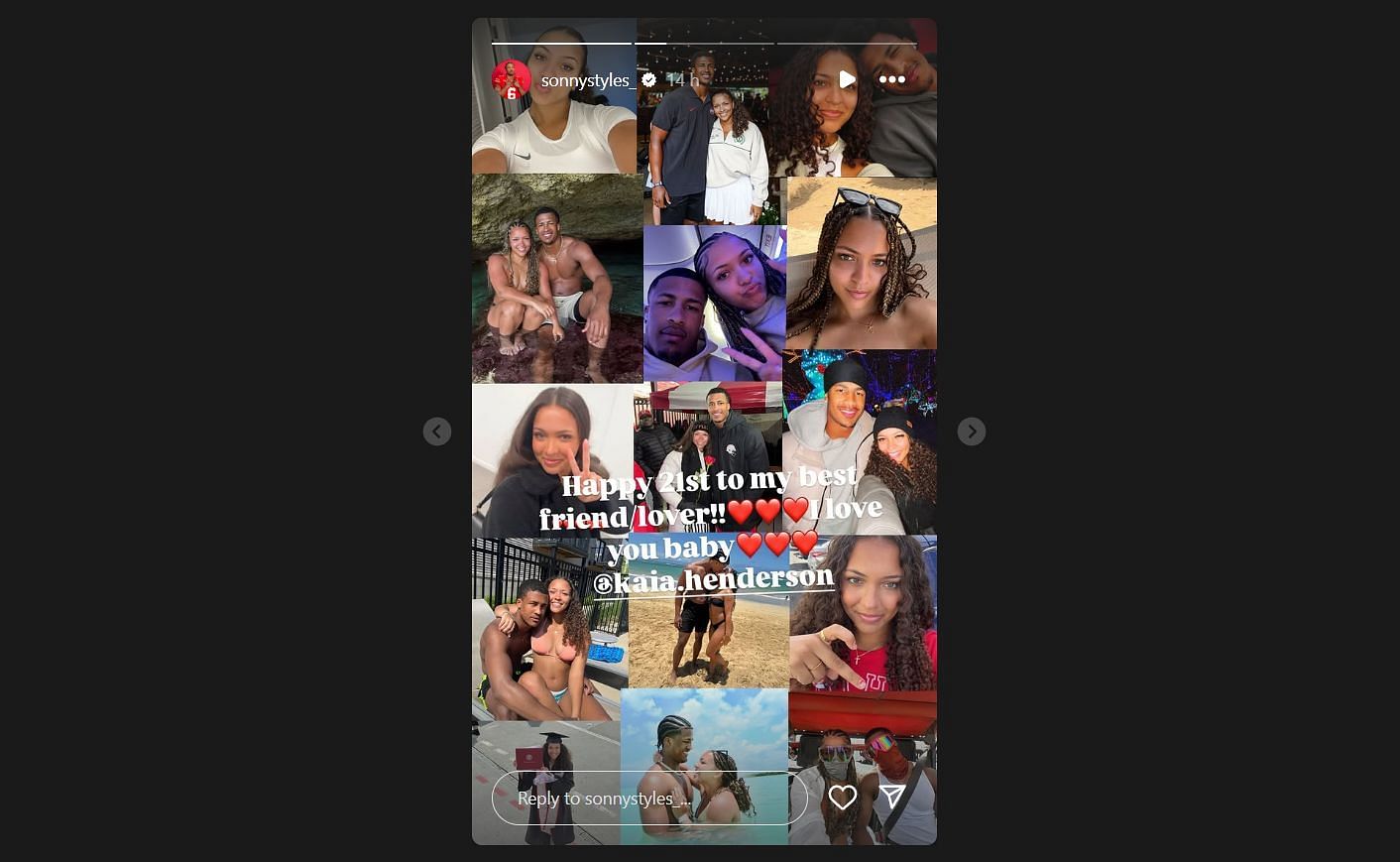 Sonny Styes Instagram story for Kaia Henderson's 21st birthday (image credit: instagram/sonnystyles_)